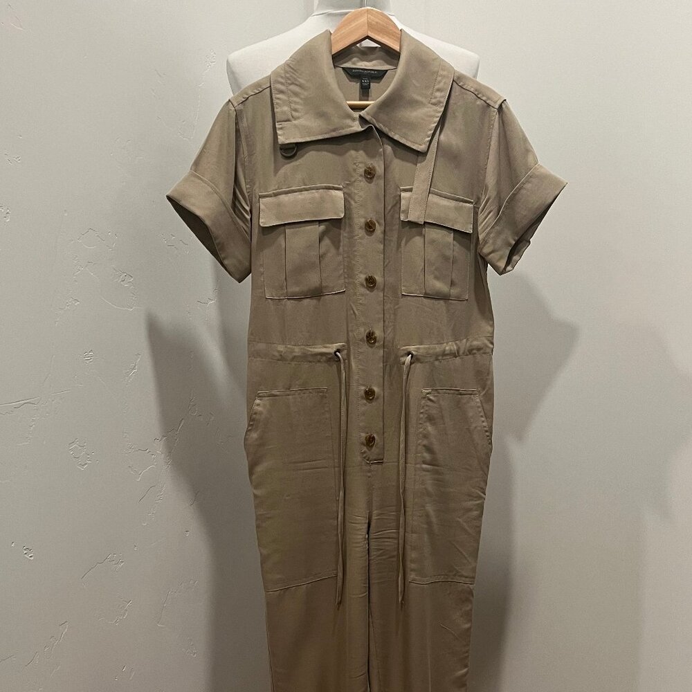 Banana Republic Factory Beige Short-Sleeve Utility Jumpsuit - Picture 2 of 4